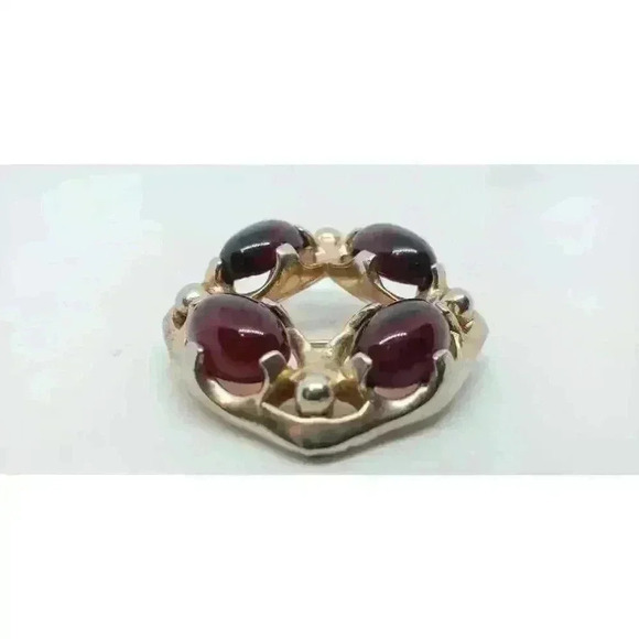 Vintage Brooch 10k Gold Filled Cherry Red Art Glass Cabochon Mod MCM - Picture 7 of 7
